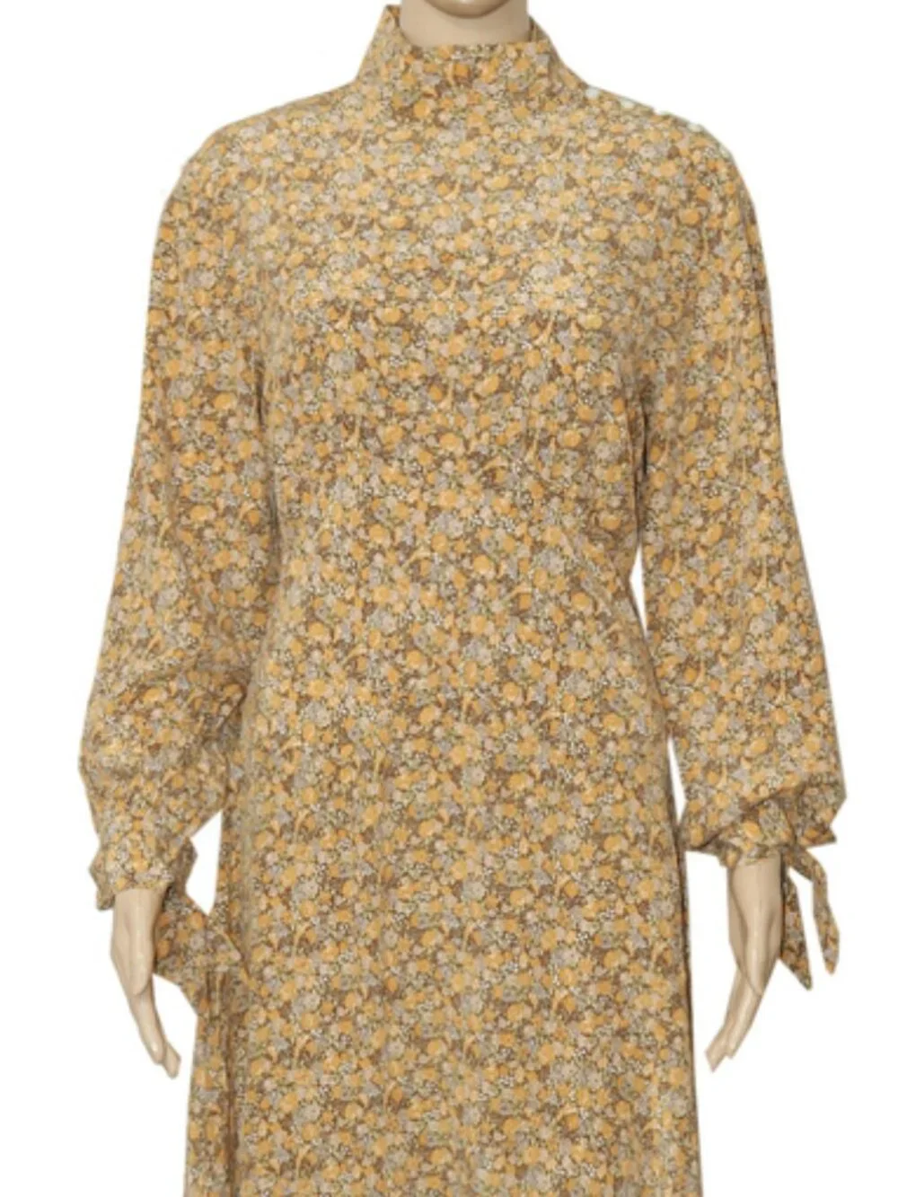 Doen Alda Dress in Lady Emma Floral Printed Long Sleeve Pleated Silk Maxi M